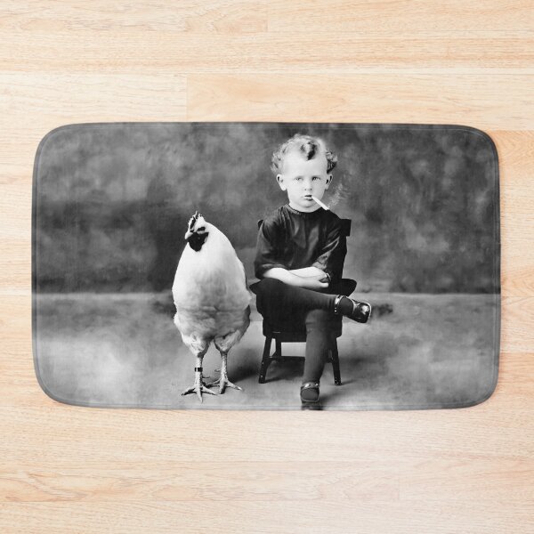 Item preview, Chicken And Boy, Funny Vintage Black and White Old Photo designed and sold by modernretro.