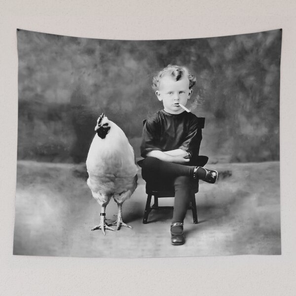Item preview, Chicken And Boy, Funny Vintage Black and White Old Photo designed and sold by modernretro.