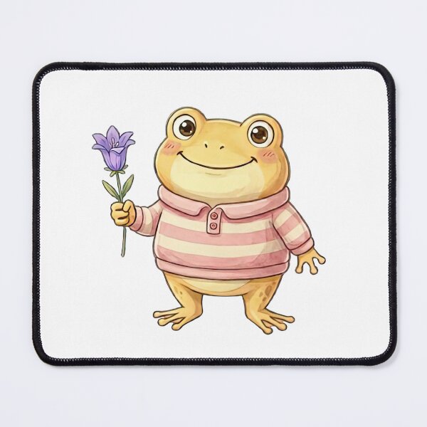 Item preview, Cute Yellow Frog in Pink Striped Sweater with Purple Flower designed and sold by Sobari.