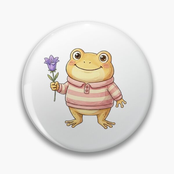 Item preview, Cute Yellow Frog in Pink Striped Sweater with Purple Flower designed and sold by Sobari.