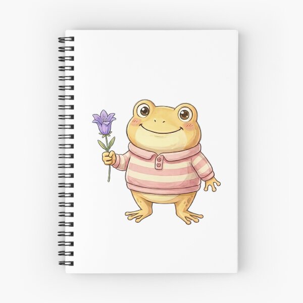 Item preview, Cute Yellow Frog in Pink Striped Sweater with Purple Flower designed and sold by Sobari.