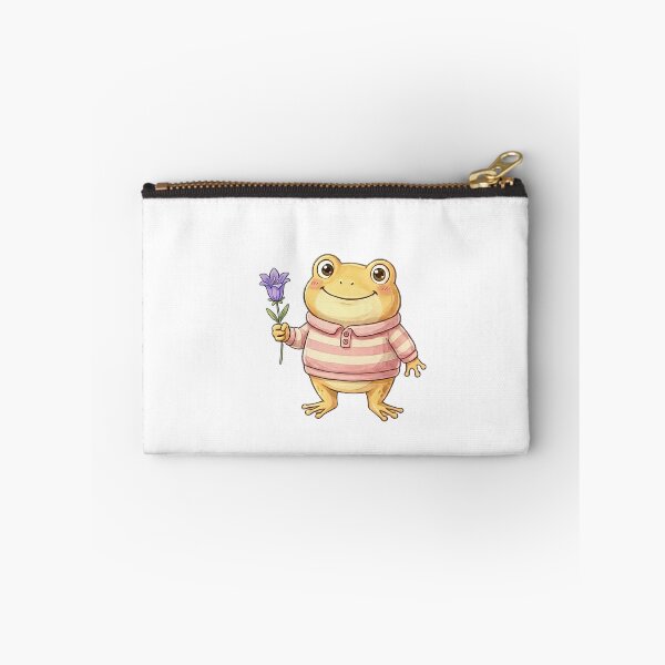 Item preview, Cute Yellow Frog in Pink Striped Sweater with Purple Flower designed and sold by Sobari.