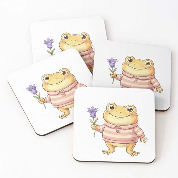Item preview, Cute Yellow Frog in Pink Striped Sweater with Purple Flower designed and sold by Sobari.