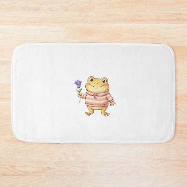 Item preview, Cute Yellow Frog in Pink Striped Sweater with Purple Flower designed and sold by Sobari.