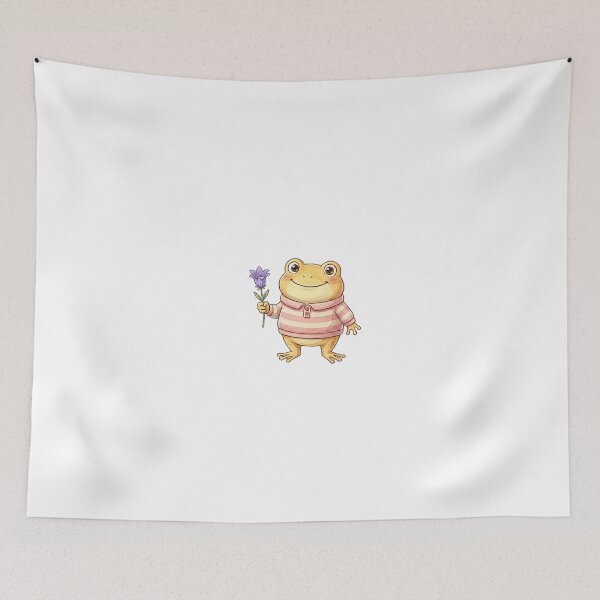 Item preview, Cute Yellow Frog in Pink Striped Sweater with Purple Flower designed and sold by Sobari.