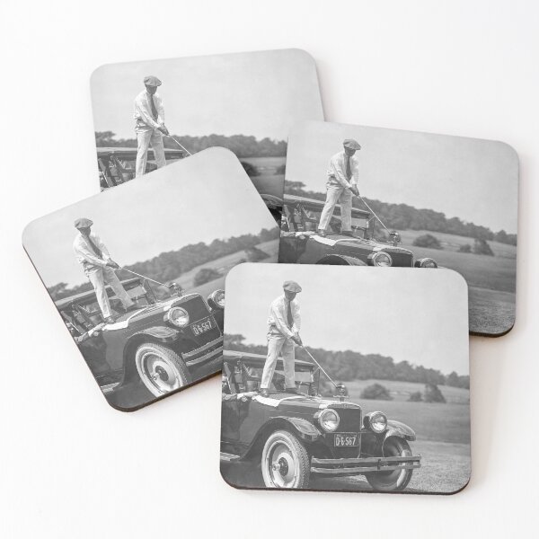 Item preview, Man Golfing On Top Of Car Vintage Black and White Old Photo designed and sold by modernretro.