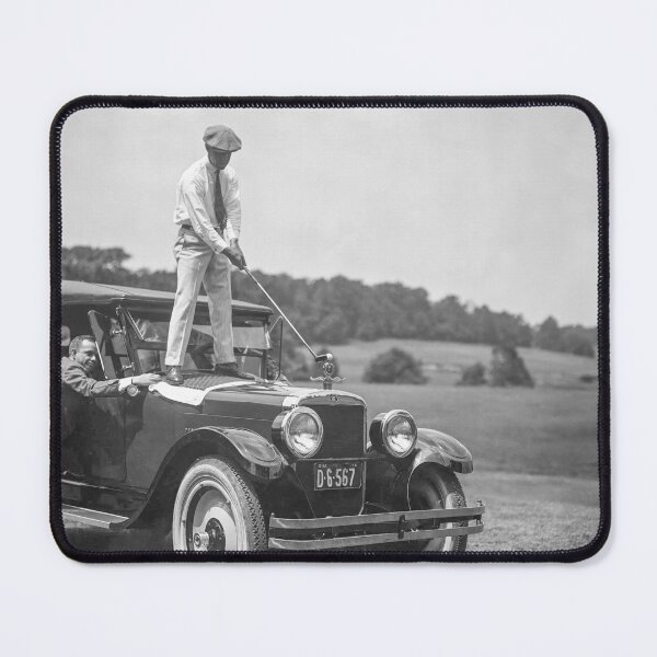 Item preview, Man Golfing On Top Of Car Vintage Black and White Old Photo designed and sold by modernretro.