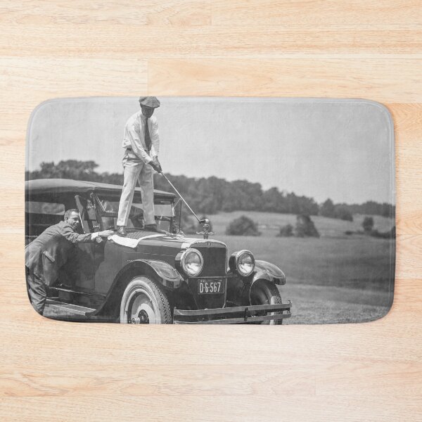 Item preview, Man Golfing On Top Of Car Vintage Black and White Old Photo designed and sold by modernretro.
