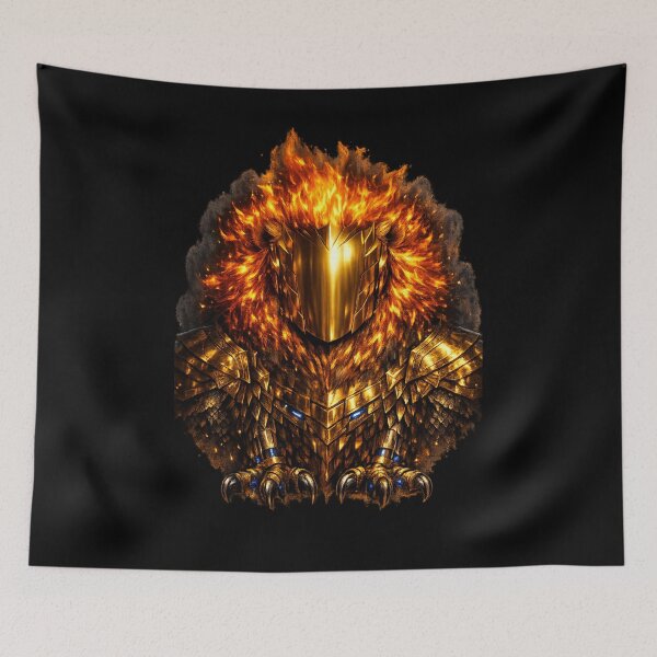 Item preview, Armored Fire Lion — Gold Helmet Warrior Beast Dark Fantasy Art designed and sold by ArtoryWorks.
