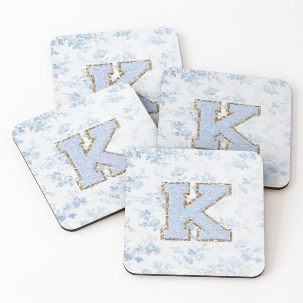 Item preview, Floral blue preppy glitter monogram letter prints K designed and sold by SimplebutSweet.