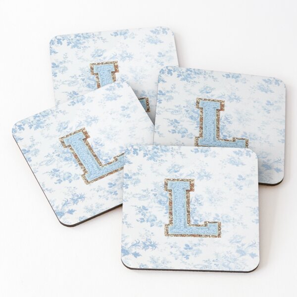 Item preview, Floral blue preppy glitter monogram letter prints L designed and sold by SimplebutSweet.