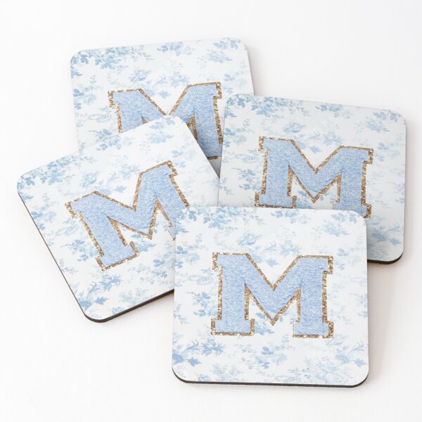 Item preview, Floral blue preppy glitter monogram letter prints M designed and sold by SimplebutSweet.