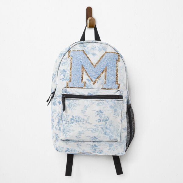 Item preview, Floral blue preppy glitter monogram letter prints M designed and sold by SimplebutSweet.