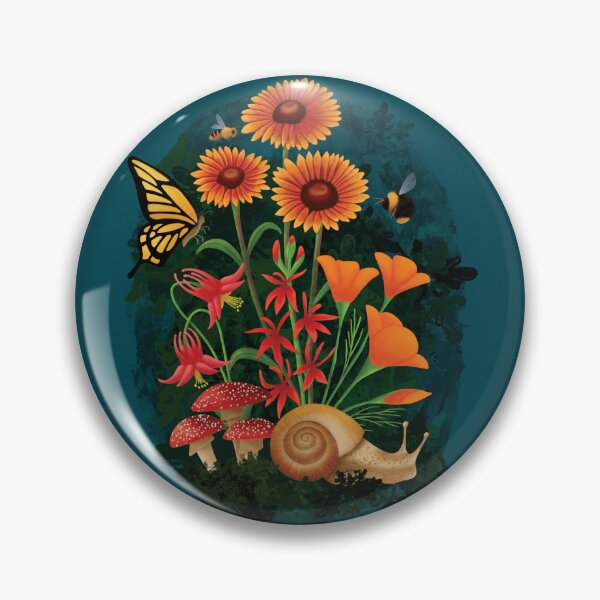 Item preview, Wildflowers, Red and Orange, with Snail and Mushrooms designed and sold by K. Reinholds Design.