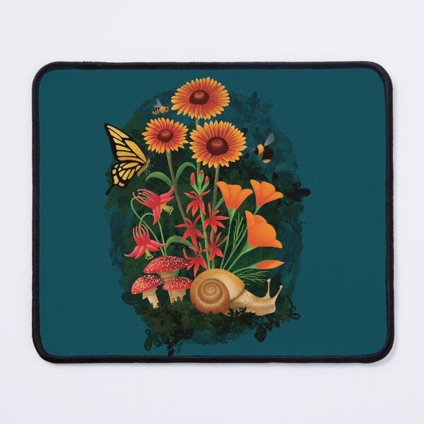 Item preview, Wildflowers, Red and Orange, with Snail and Mushrooms designed and sold by K. Reinholds Design.