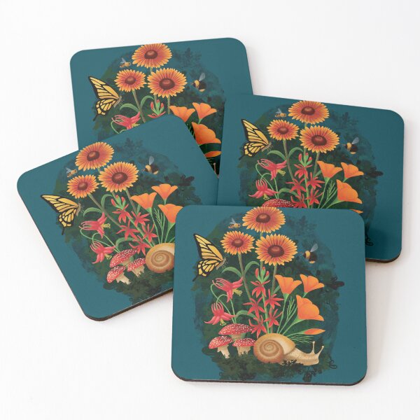 Item preview, Wildflowers, Red and Orange, with Snail and Mushrooms designed and sold by K. Reinholds Design.