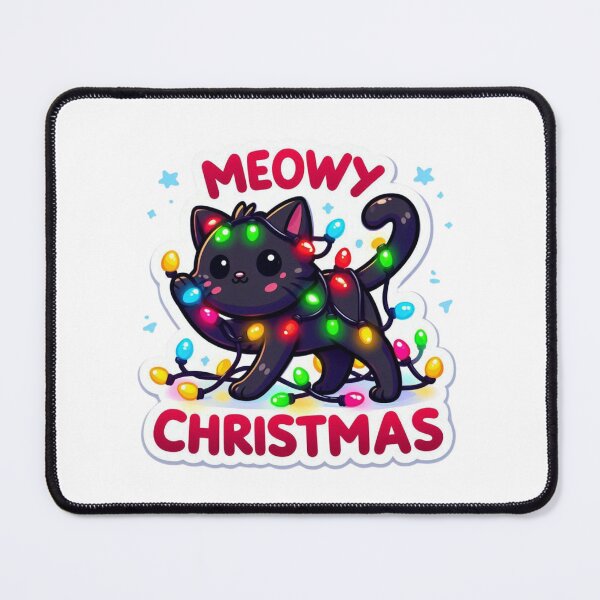 Item preview, Meowy Christmas Black Cat Wrapped in Christmas Lights Cute Holiday Sticker designed and sold by carestazafeli.