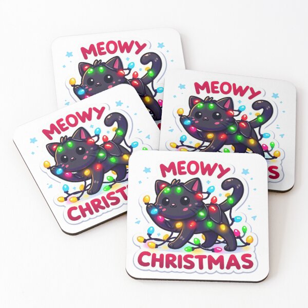 Item preview, Meowy Christmas Black Cat Wrapped in Christmas Lights Cute Holiday Sticker designed and sold by carestazafeli.
