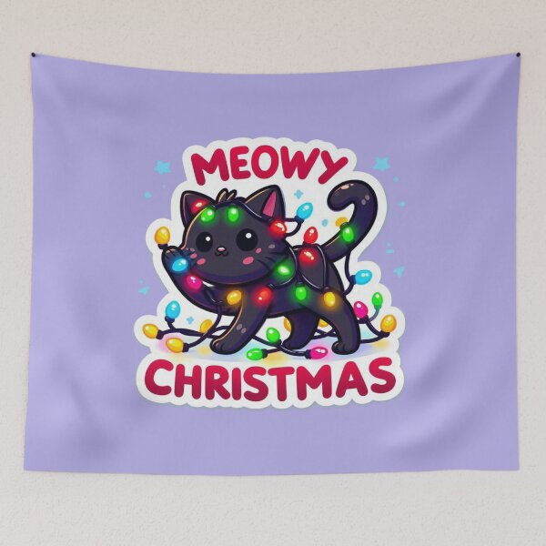 Item preview, Meowy Christmas Black Cat Wrapped in Christmas Lights Cute Holiday Sticker designed and sold by carestazafeli.