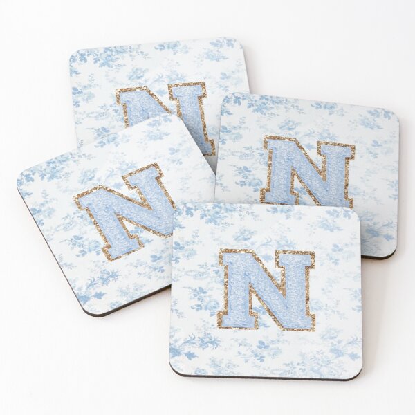 Item preview, Floral blue preppy glitter monogram letter prints N designed and sold by SimplebutSweet.