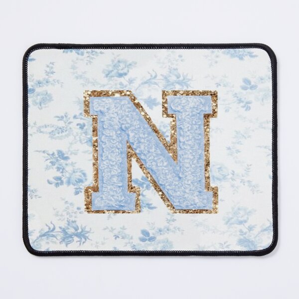 Item preview, Floral blue preppy glitter monogram letter prints N designed and sold by SimplebutSweet.