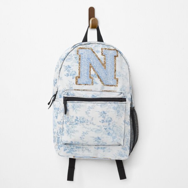 Item preview, Floral blue preppy glitter monogram letter prints N designed and sold by SimplebutSweet.