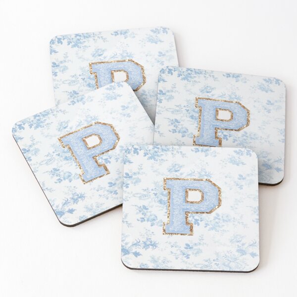 Item preview, Floral blue preppy glitter monogram letter prints P designed and sold by SimplebutSweet.