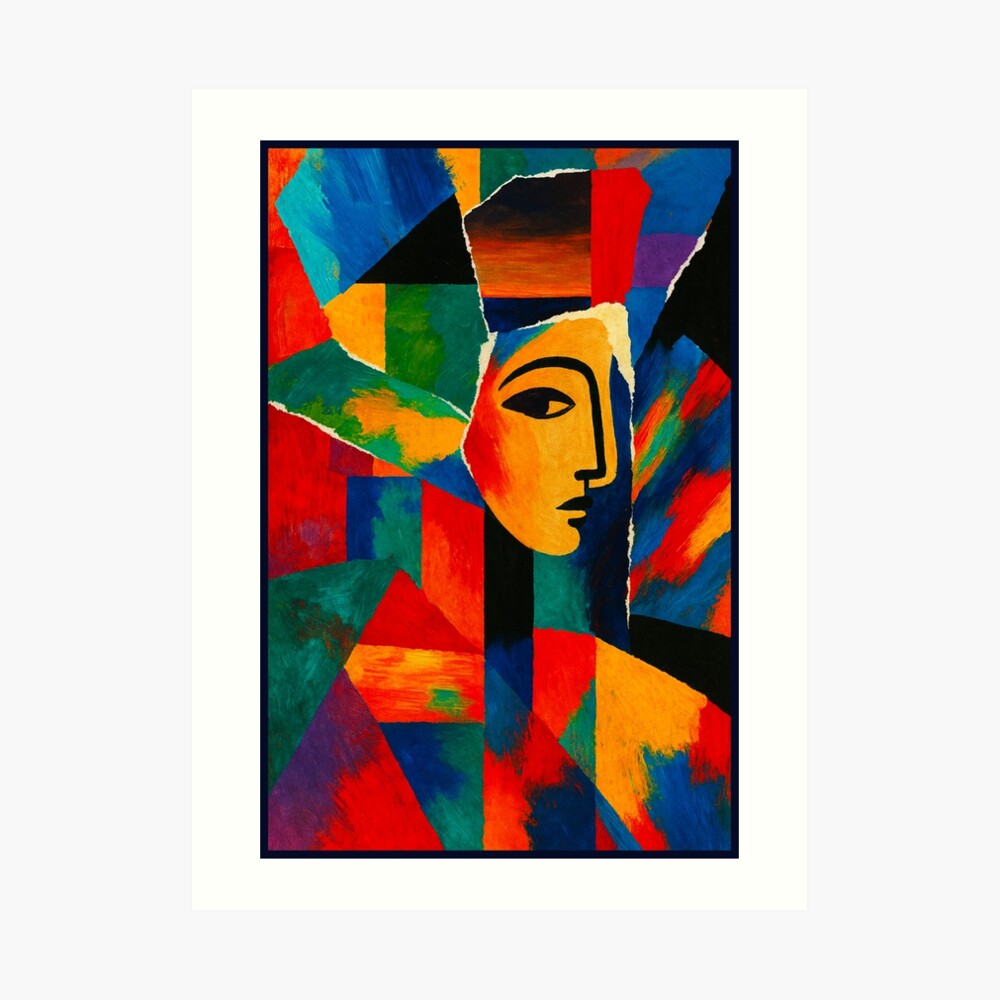 Colorful Cubist Face Abstract Portrait Art on a art print
