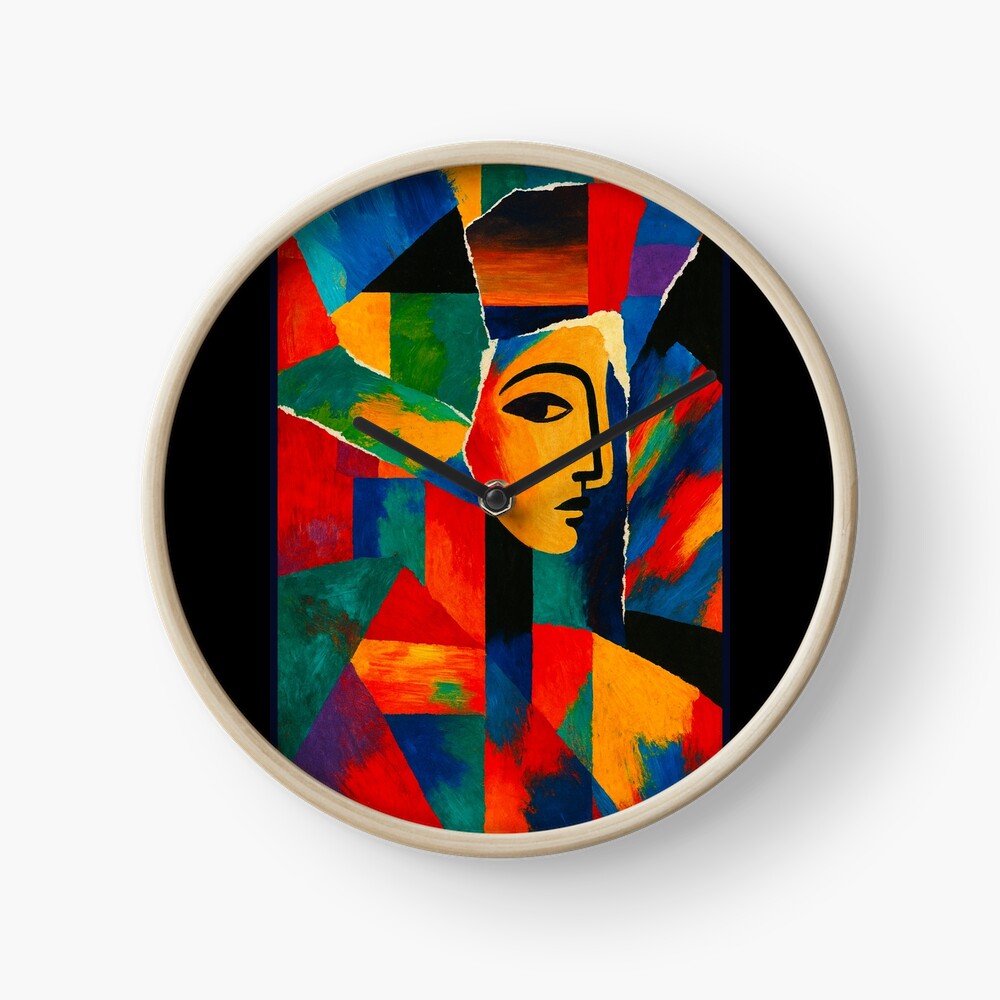 Colorful Cubist Face Abstract Portrait Art on a clock