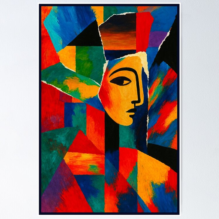 Colorful Cubist Face Abstract Portrait Art — Poster