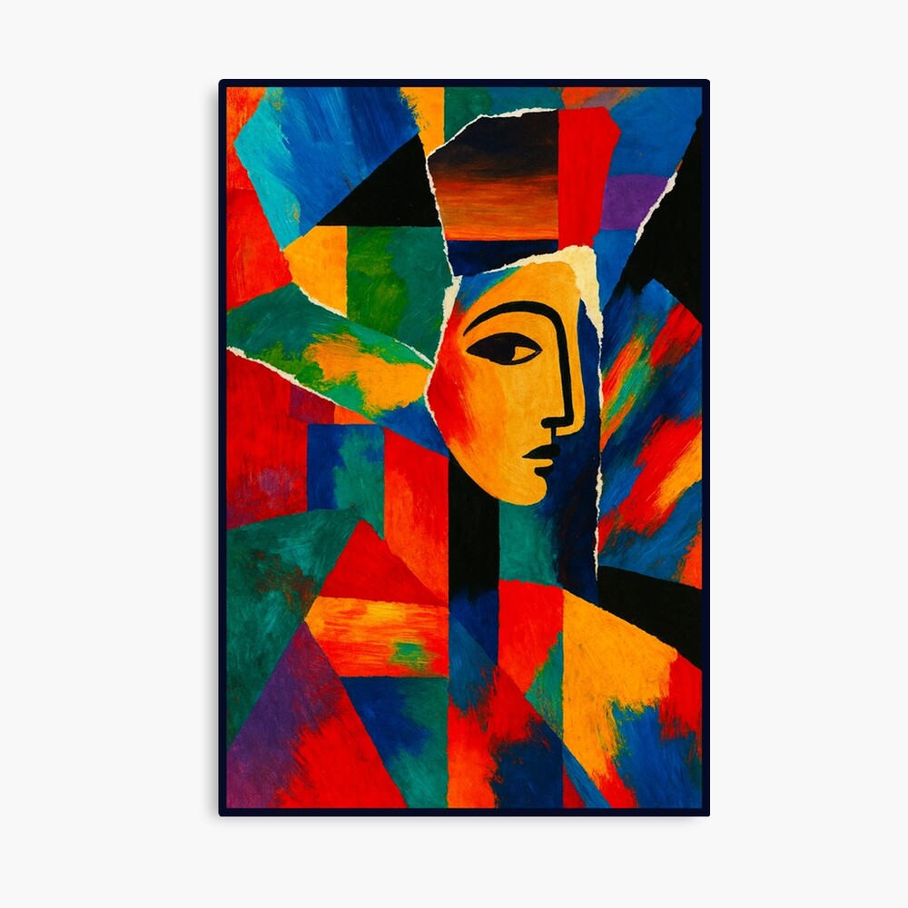 Colorful Cubist Face Abstract Portrait Art on a canvas print