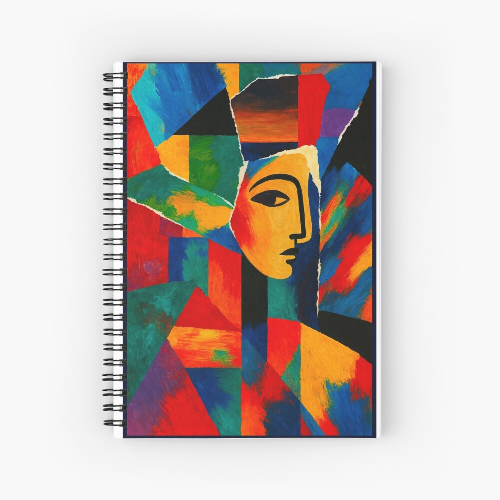 Colorful Cubist Face Abstract Portrait Art on a spiral notebook