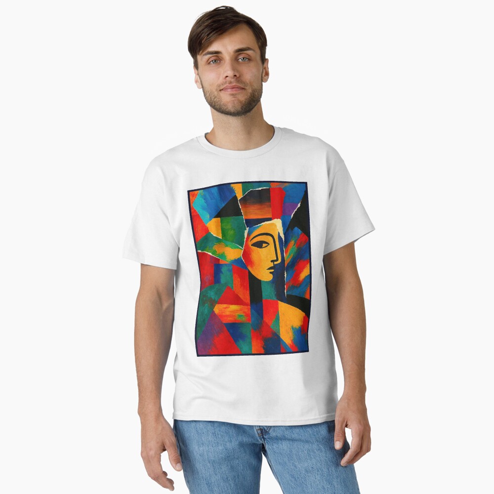 Colorful Cubist Face Abstract Portrait Art on a classic t-shirt