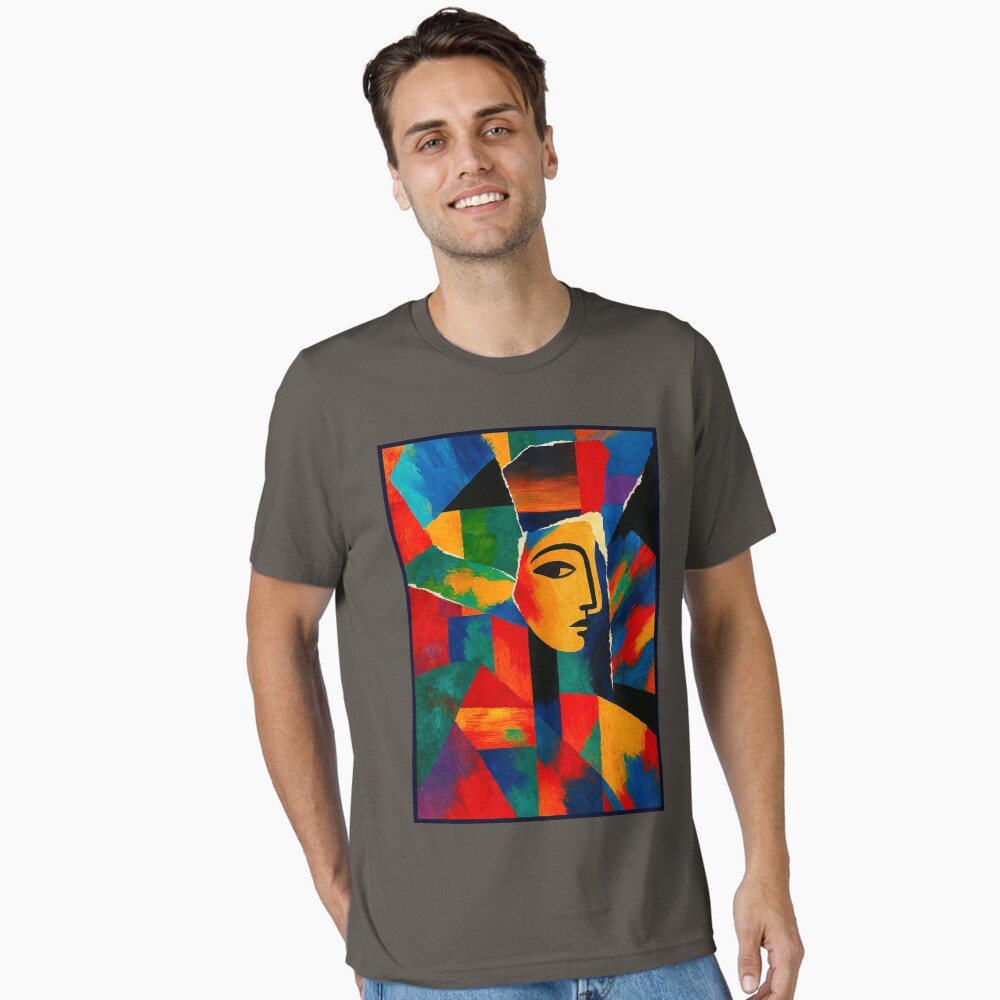 Colorful Cubist Face Abstract Portrait Art on a essential t-shirt