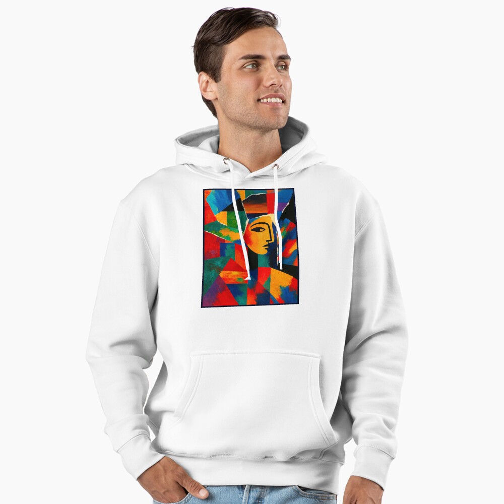 Colorful Cubist Face Abstract Portrait Art on a hoodie