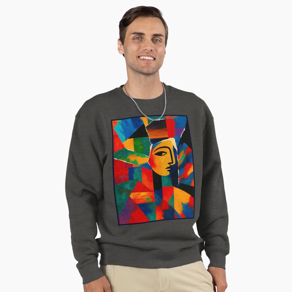 Colorful Cubist Face Abstract Portrait Art on a sweatshirt