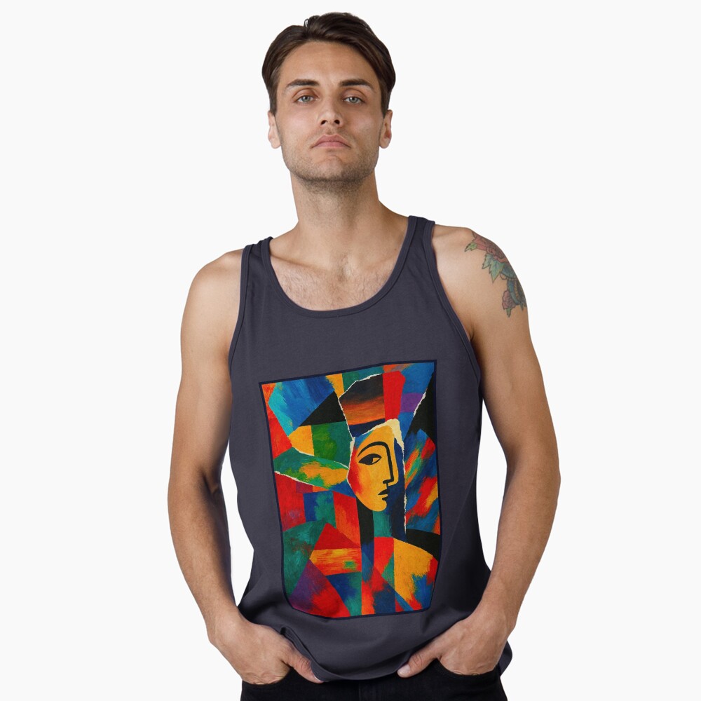 Colorful Cubist Face Abstract Portrait Art on a tank top