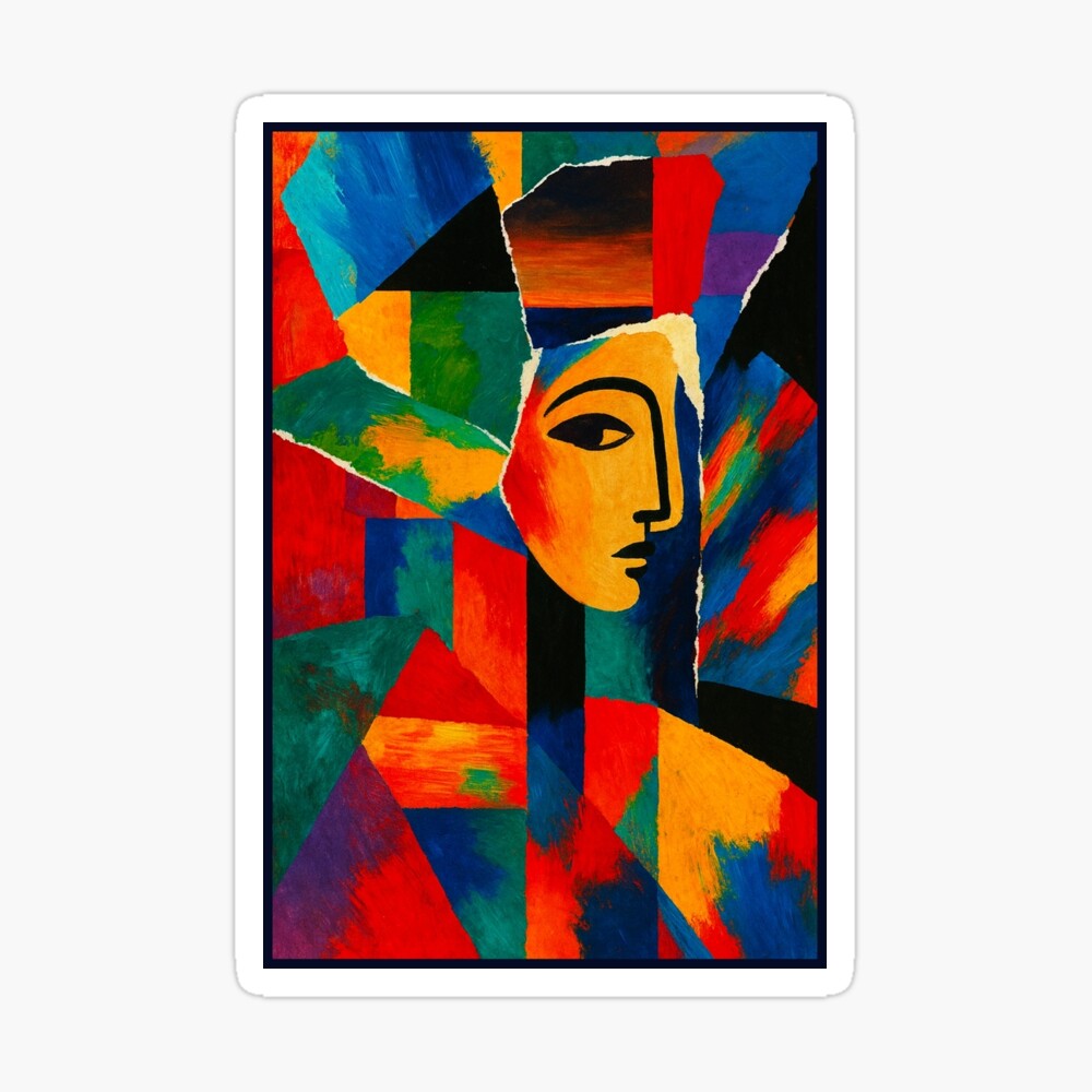 Colorful Cubist Face Abstract Portrait Art on a sticker