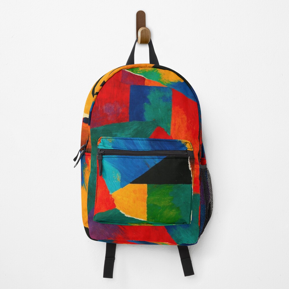 Colorful Cubist Face Abstract Portrait Art on a backpack