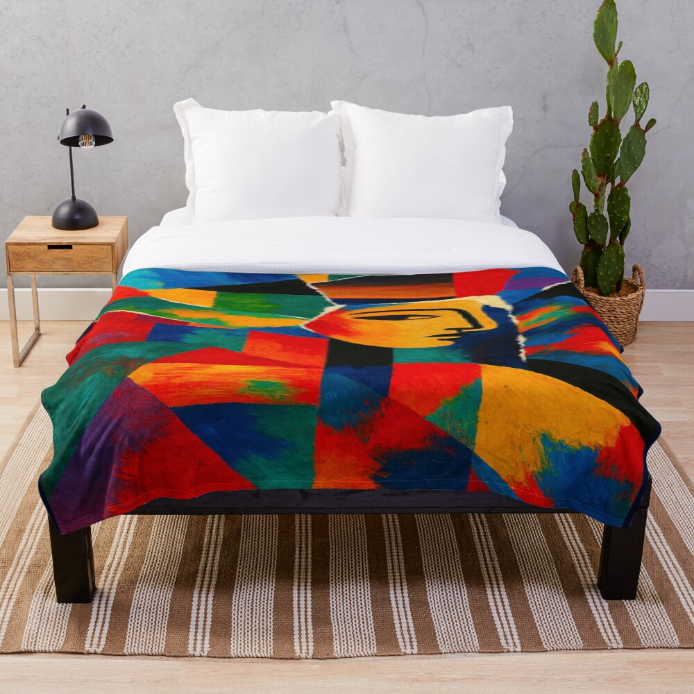 Colorful Cubist Face Abstract Portrait Art on a throw blanket