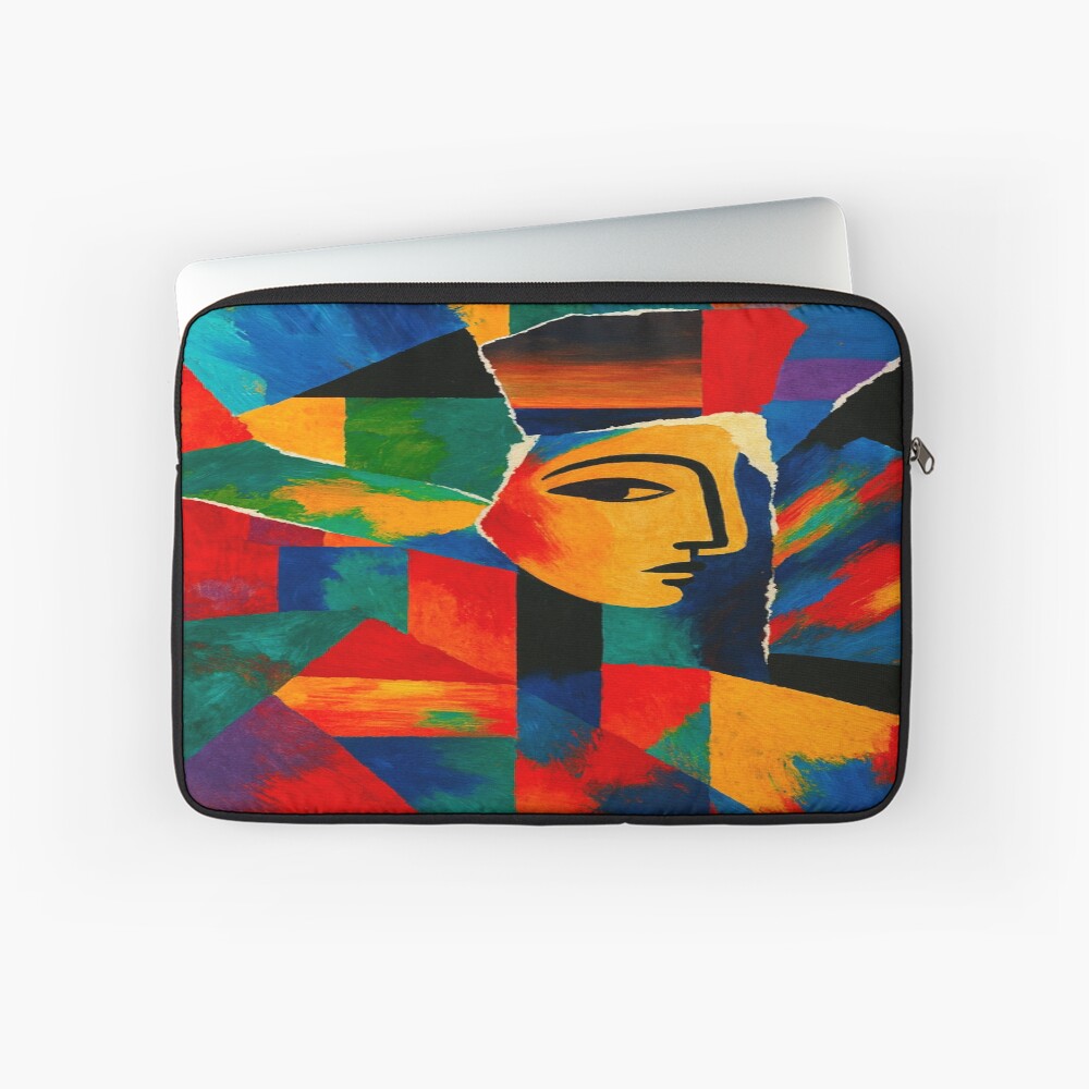 Colorful Cubist Face Abstract Portrait Art on a laptop sleeve