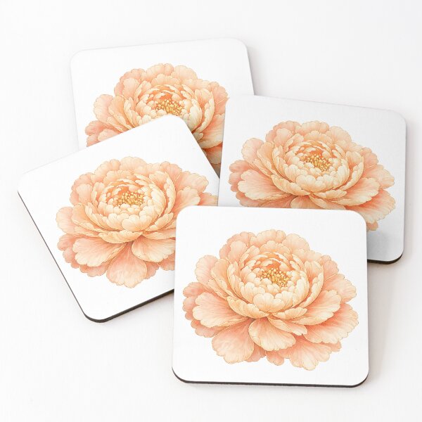 Item preview, Korean Coral Peony Watercolor Gold Line Art designed and sold by lita-lilith.