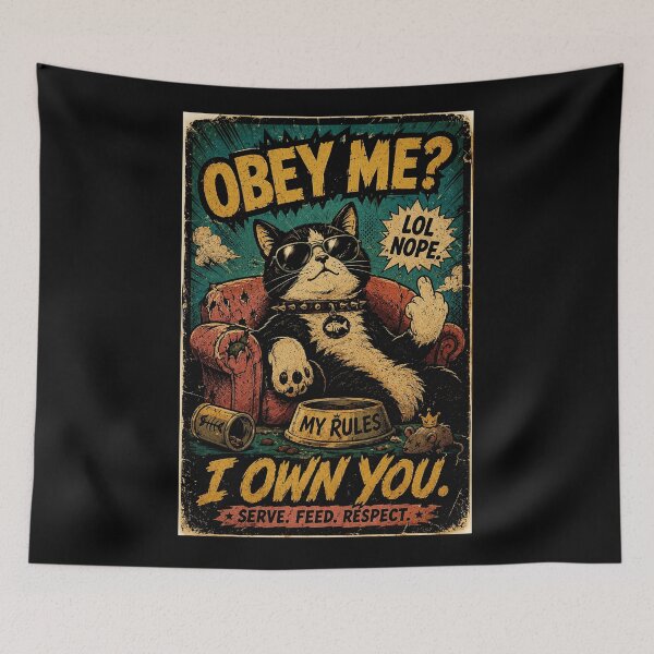 Item preview, Funny Boss Cat Vintage Poster With Chaotic House Rule Energy designed and sold by Modaozushi216.