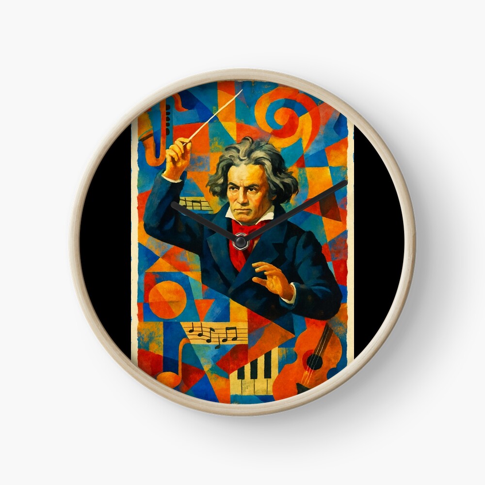 Abstract Classical Composer Music Portrait Art on a clock