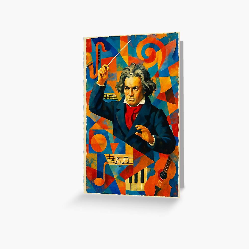 Abstract Classical Composer Music Portrait Art on a greeting card