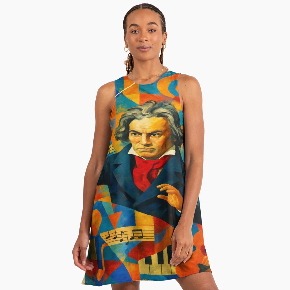 Abstract Classical Composer Music Portrait Art on a a-line dress