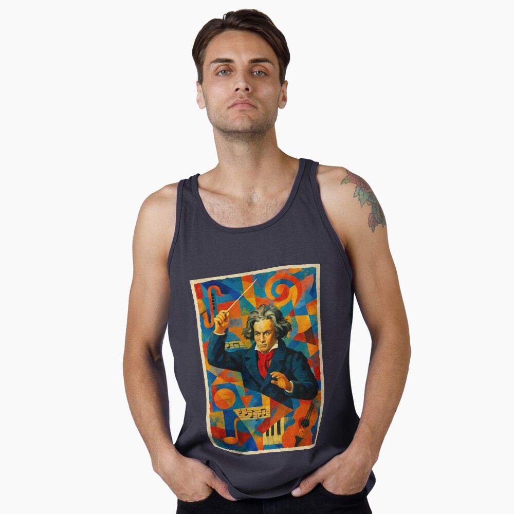 Abstract Classical Composer Music Portrait Art on a tank top