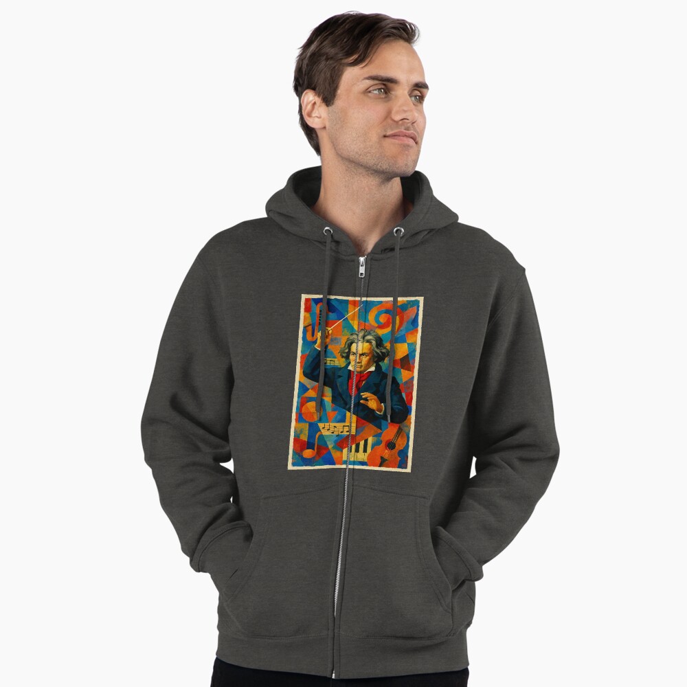 Abstract Classical Composer Music Portrait Art on a zip hoodie