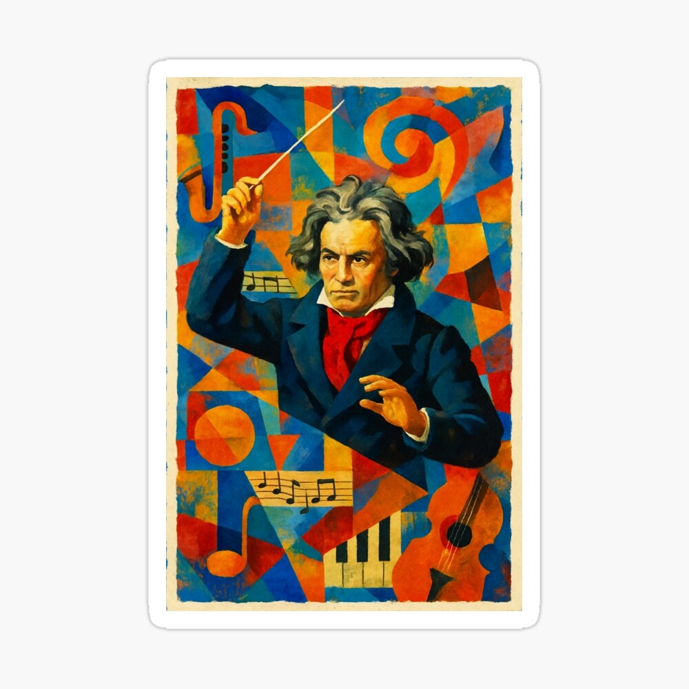 Abstract Classical Composer Music Portrait Art on a sticker