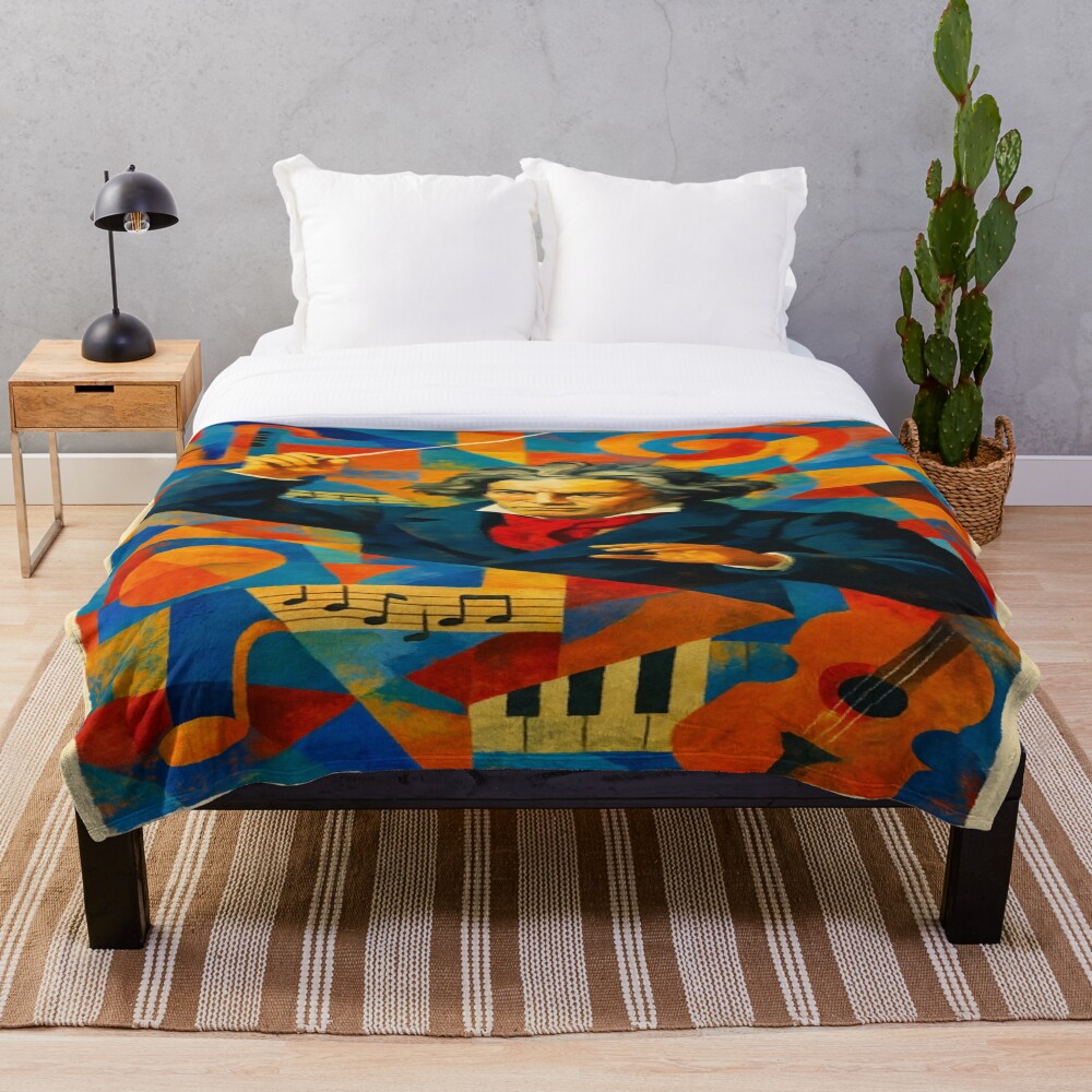 Abstract Classical Composer Music Portrait Art on a throw blanket